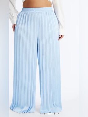 Fashion Nova Sky Blue Pleated Wide-Leg Pants